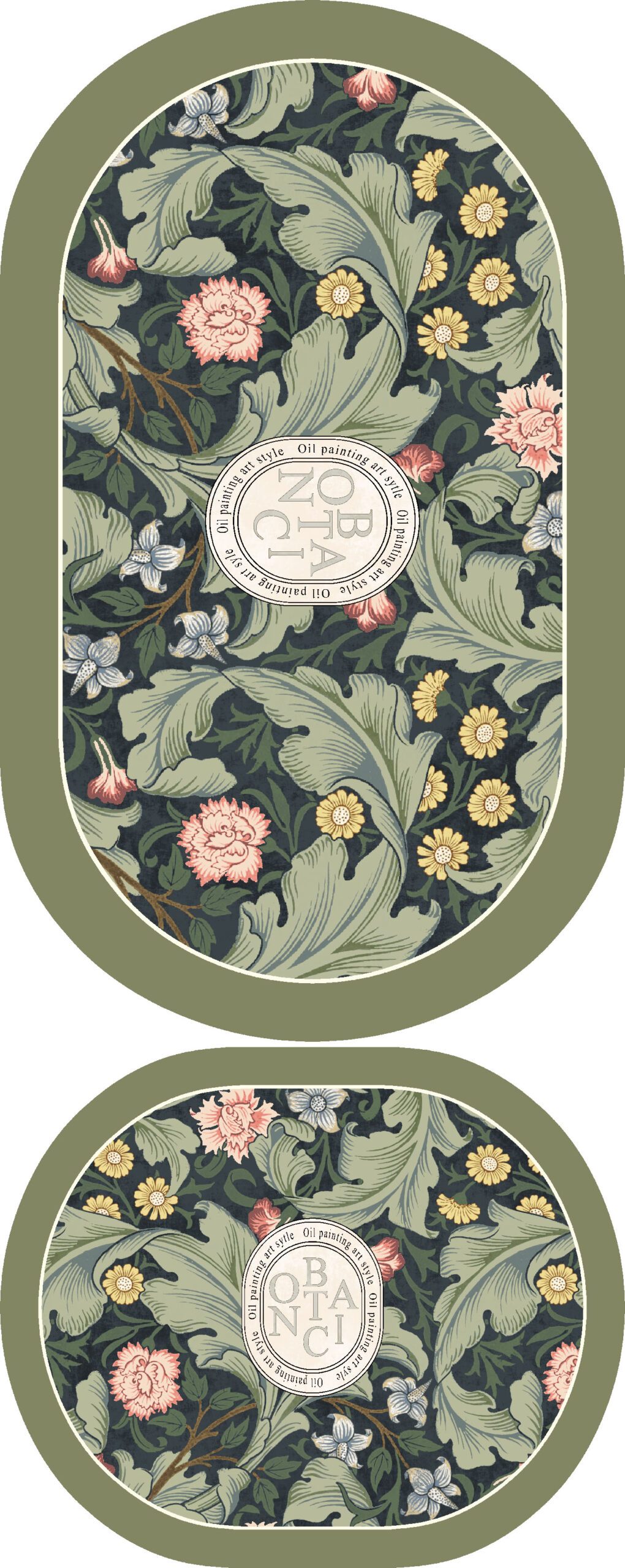 Green Floral Oval Bath Mat Set