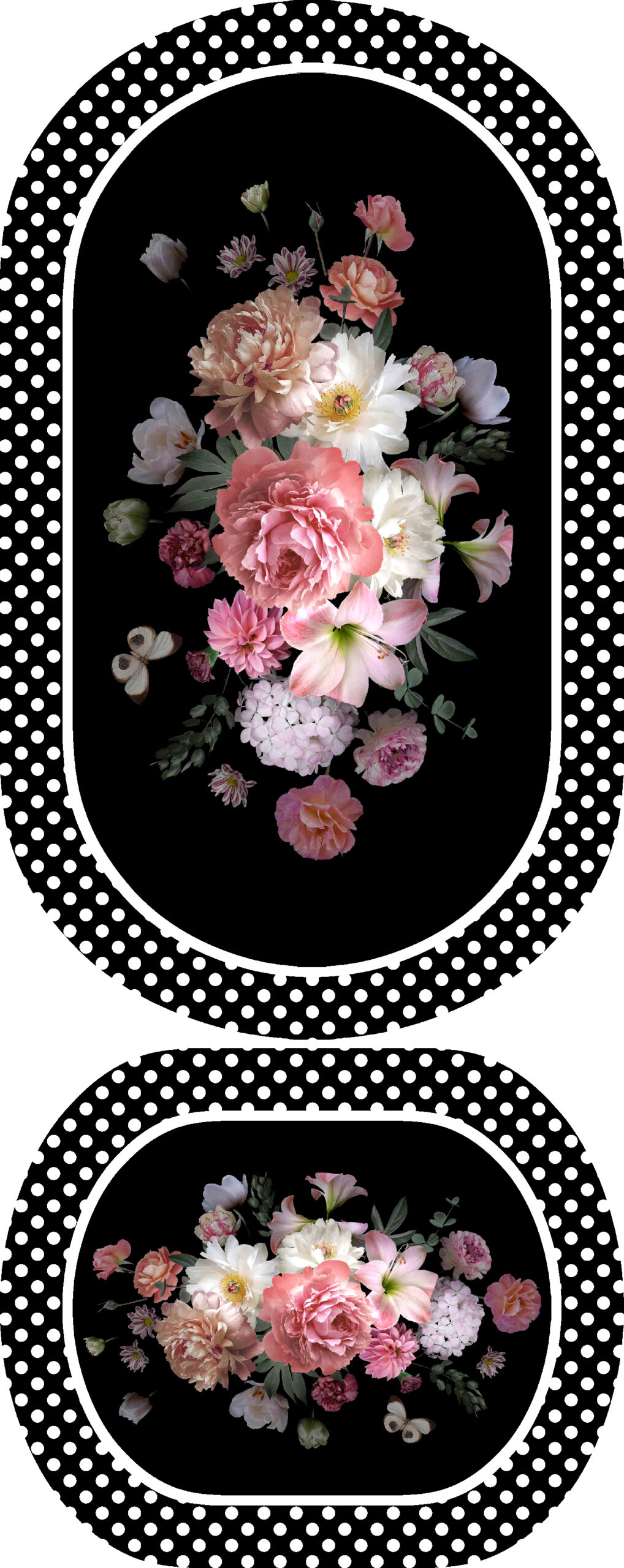 Black Floral Oval Bath Mat Set