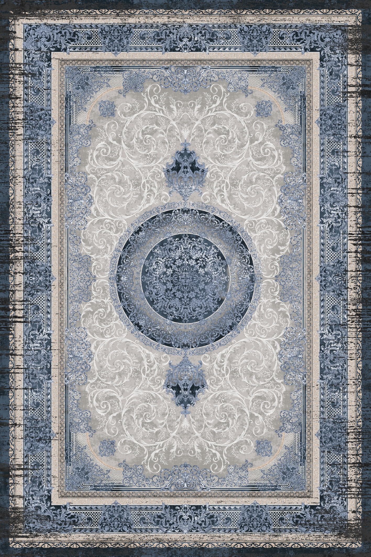 Blue Ivory Medallion Rug