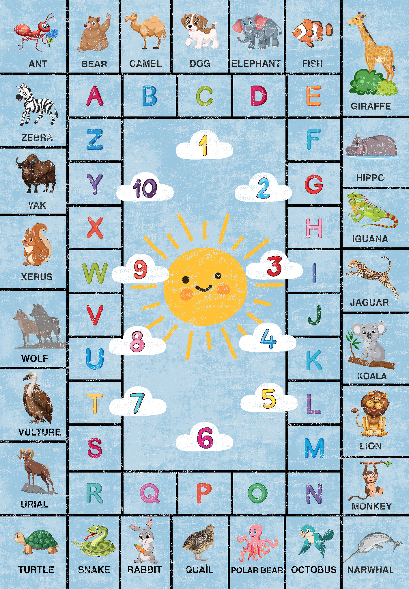 Blue Alphabet Learning Kids Rug