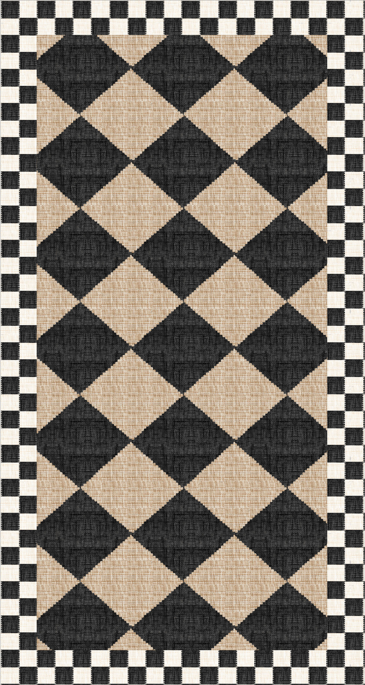 Black & Cream Checker Kitchen Mat
