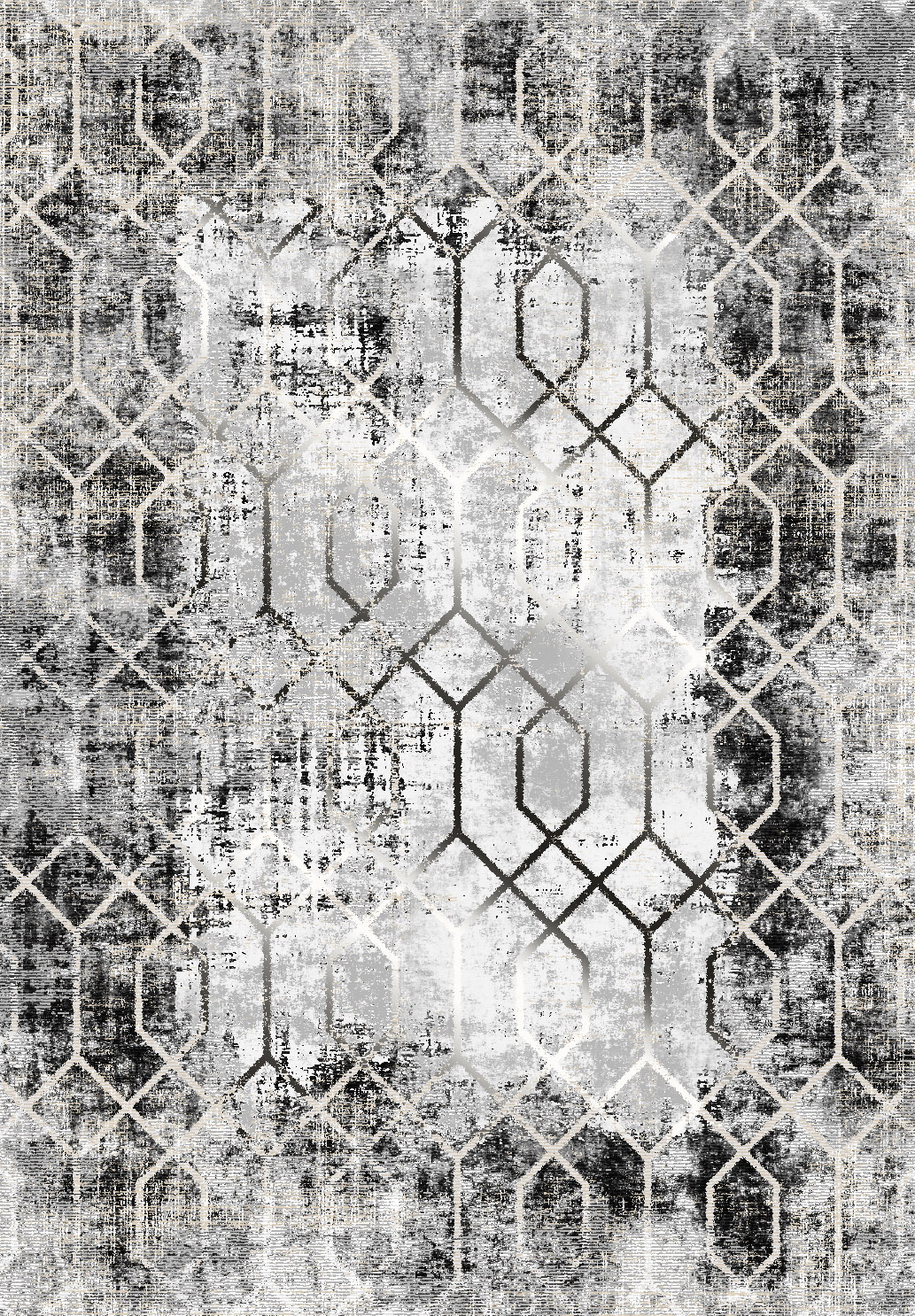 Charcoal Geometric Distressed Rug