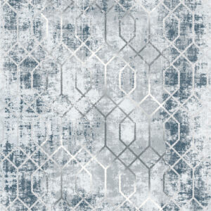 Ice Blue Geometric Distressed Rug