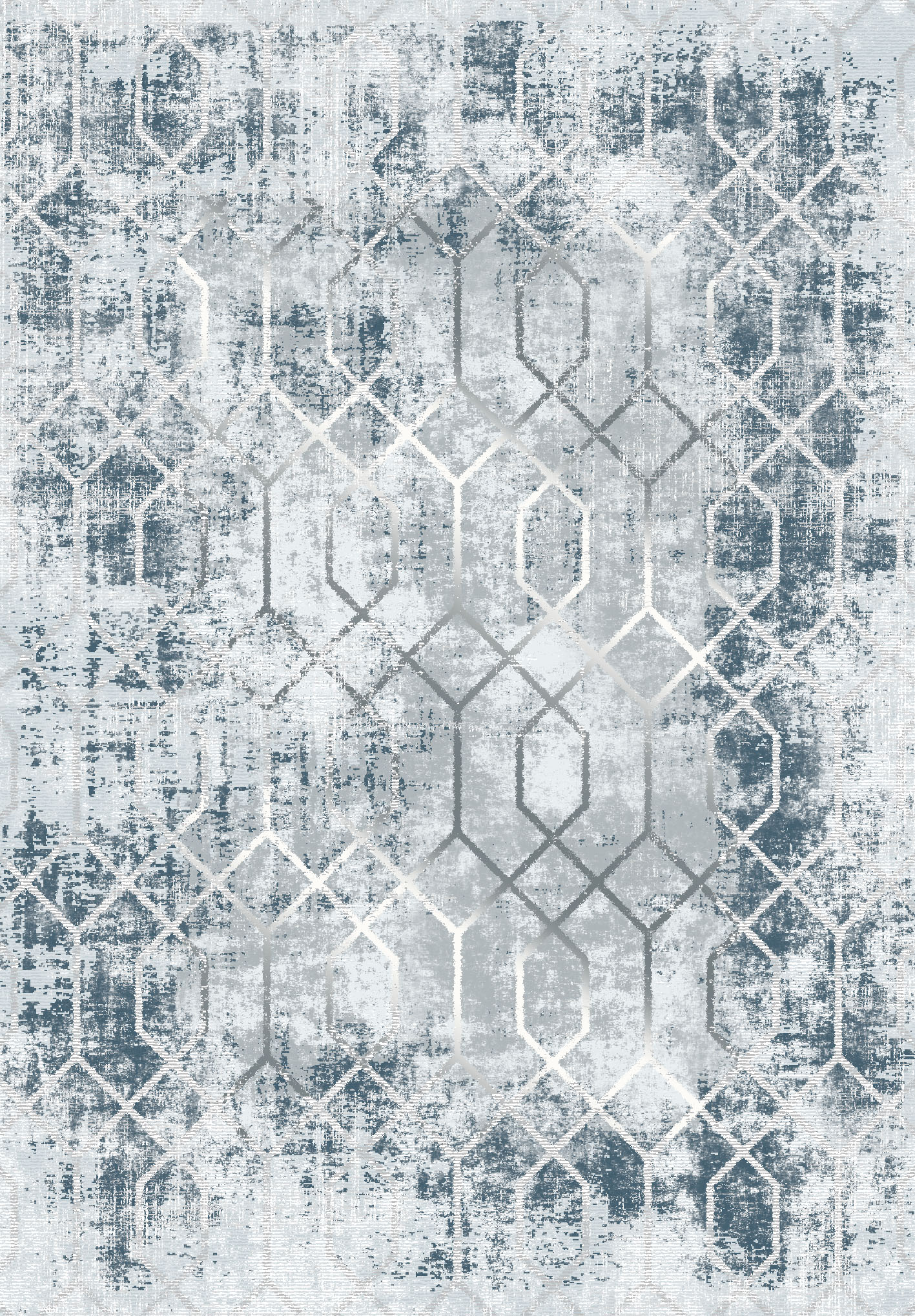 Ice Blue Geometric Distressed Rug